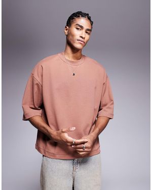 ASOS – kastiges oversize-t-shirt aus schwerem em stoff mit halblangen ärmeln - Grau