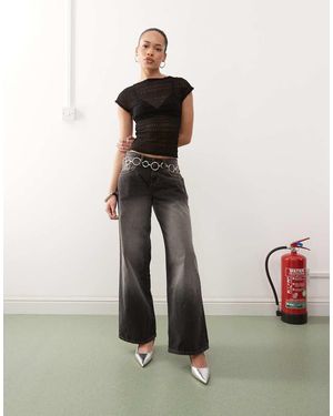 Motel Roomy Extra Wide Low Rise Jeans - Grey