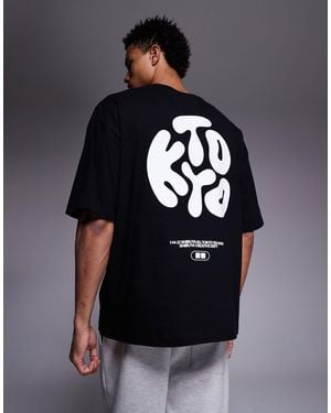 ASOS T-shirt oversize avec imprimé kyoto effet bombé - Noir