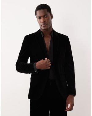 Jack & Jones Premium Velvet Tuxedo Suit Jacket - Black