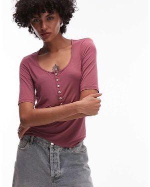 & Other Stories Ribbed Jersey Henley Top - Red