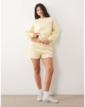 Kaiia Cotton Rich Contrast Printed Logo Sweatshirt Fabric Mini Shorts - Natural