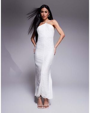 Forever New Vestito Da Sposa Color Avorio Drappeggiato Con Frange E Gonna Al Polpaccio - Viola
