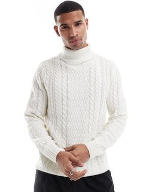 Only & Sons – rollkragenpullover aus grobstrick - Weiß