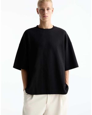 Pull&Bear Camiseta Negra De Corte Cuadrado Premium De - Negro