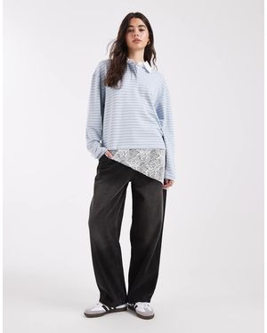 Collusion Stripe Rugby Top With Asymmetric Lace Trim - White