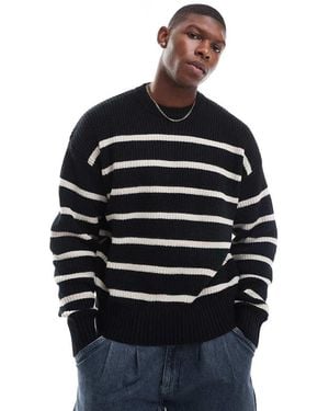 Bershka Striped Knitted Jumper - Blue