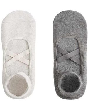 Oysho 2 Pairs Of Crossover Strap Cotton Blend Yoga And Pilates Trainer Socks - Grey