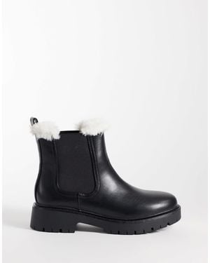 London Rebel London rebel coupe large noa boots chelsea à semelle épaisse doublées effet teddy es - Noir