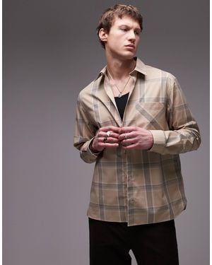 TOPMAN Long Sleeve Check Oversized Shirt - Gray