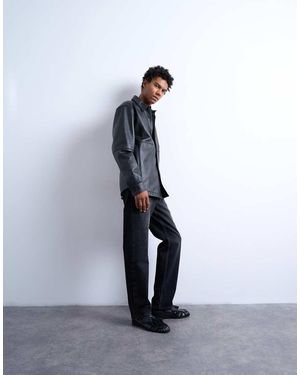 TOPMAN Regular Fit Real Leather Shirt - White