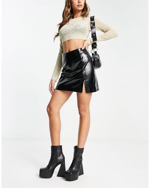 VIOLET ROMANCE High Shine Faux Leather Mini Skirt - Black