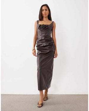 ASOS Pu Corsage Midi Jurk Met Gedrapeerde Rok - Wit