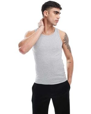 New Look Muscle Fit Ribbed Vest - White