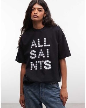 AllSaints Camiseta Negra Con Logo Gráfico Neon Etta - Negro