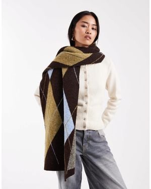 ASOS Oversized Argyle Check Knitted Scarf - Brown