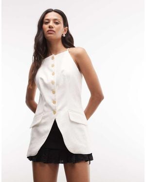 River Island Chaleco Largo De Mezcla De Lino En - Blanco