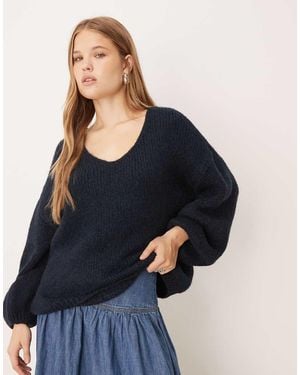 Jdy Oversized Reversible Knit Jumper - Blue