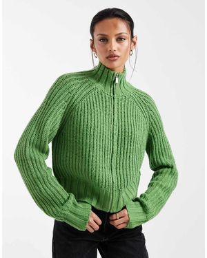 Collusion Knitted Shrunken Funnel Neck Zip Through - Green