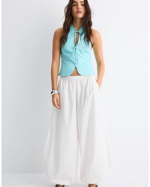 Stradivarius Qipao Halter Button Top - Blue