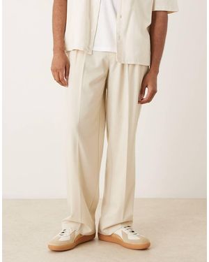 ASOS Smart Pleated Wide Leg Trousers - Natural