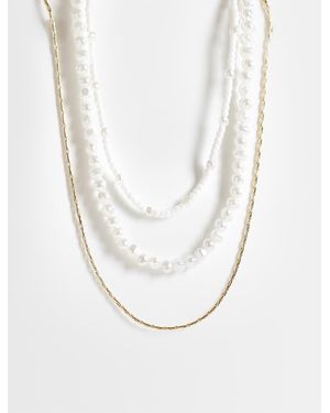 ASOS Set Da 3 Collane Con Perle E Catenina - Bianco