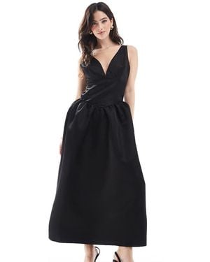The Frolic Exclusive Heavy Satin Deep Plunge Corset Midaxi Dress - Black