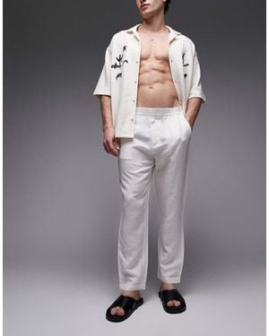 TOPMAN Tapered Fit Linen Trouser Ecru - Grey