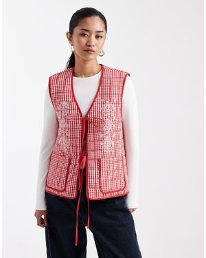 Miss Selfridge Chaleco A Cuadros Vichy Rojos Con Bordados Y Lazada Delantera De