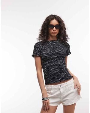 Daisy Street Top A Maniche Corte Nero A Pois Con Arricciature - Multicolore