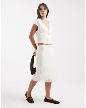 ASOS Lace Trim Satin Co-ord Midi Skirt - Natural