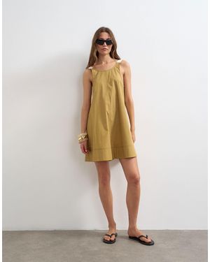 TOPSHOP Contrast Stitch Tape Detail Smock Mini Dress - Natural