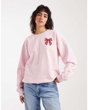 Miss Selfridge Sweatshirt With Lace Bow Graphic - Red