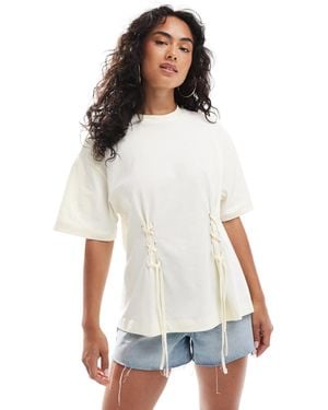 Miss Selfridge Lace Up Cinched Waist Oversized Tee - White