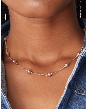 ASOS Short Station Necklace With Pale Faux Pearls - Brown
