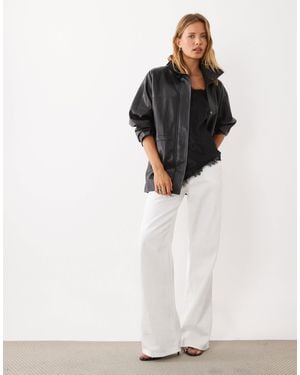 Mango Cinched Waist Faux Leather Jacket - White