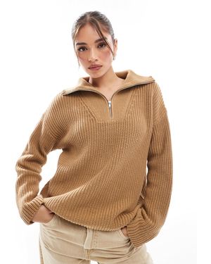 SELECTED Pull à col zippé - fauve - Marron