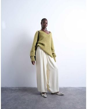 TOPSHOP Satin High Waisted Oversized Balloon Hem Trousers - White