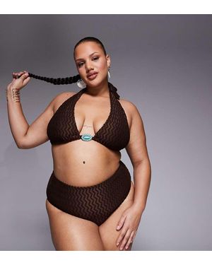 South Beach Textured Highwaisted Bikini Bottom - Brown