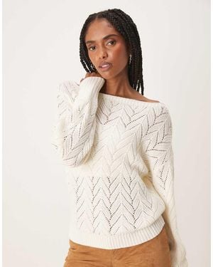 Threadbare Slash Neck Pointelle Knit Jumper - Natural