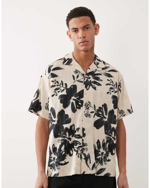 Jack & Jones Premium Short Sleeve Shirt With Plant Print - Brown