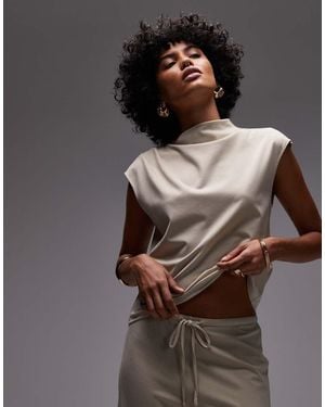 Mango Polyamide Slash Neck Cap Sleeve T-shirt Co-ord - Grey