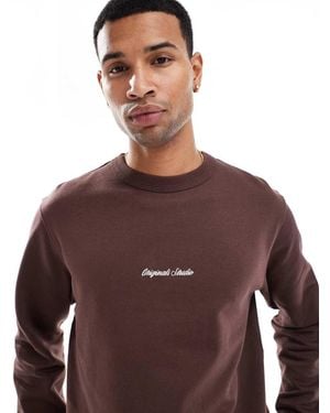 Jack & Jones Oversize Sweat Shirt With Embroidered Logo - Brown
