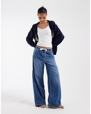 Gap Tie Waist Drawstring Wide Leg Jeans - Blue