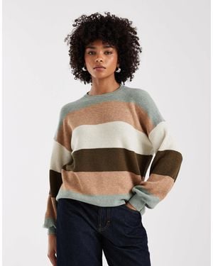 ONLY Drop Shoulder Stripes Sweater - Green