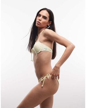 Roxy Geruit Bikinibroekje Met Gestrikte Zijkanten - Naturel