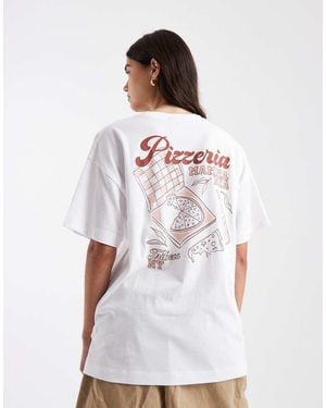 New Look Pizzeria Printed Oversized Tee - White