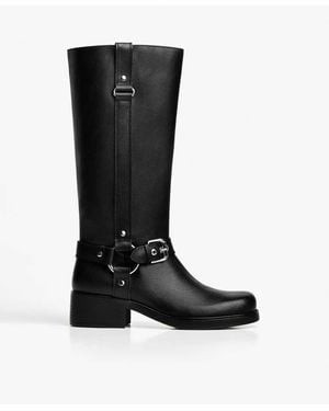 Bershka Flat Biker Boots - Black