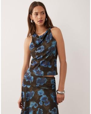 Mango Alba Cowl Neck Sleeveless Top Co-Ord - Blue