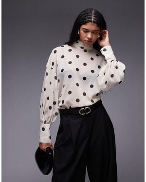 ASOS Chiffon Funnel Neck Volume Sleeve Blouse - Black
